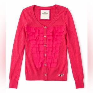 Hollister Hot Pink Tiered Ruffle Cardigan Sweater Women’s size Medium Y2K